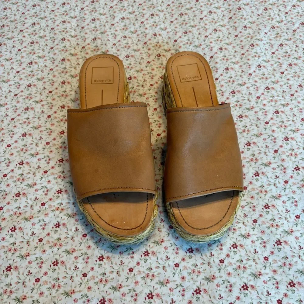 Dolce Vita Raffia Bottom Slide Sandals - Pablos